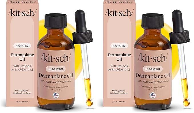Kitsch Dermaplane Face Oil with Jojoba & Argan Oil – Hydrating Facial Formula for Dermaplaning Tool, Gua Sha & Razor Use – Irritation-Free Shave Oil for Soft, Radiant Skin – 2oz (Pack of 2)