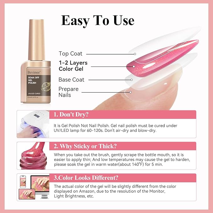 Pink Shimmer Gel Nail Polish, Dark Pink Color Holographic Glitter Jelly Gel Polish Soak Off UV Neutral Nail Polish Gel for Valentine's Day Gift Nail Art Salon at Home, 12ML