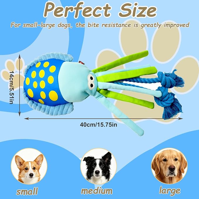 Durable Squeaky Plush Rope Dog Tug Toy for Large Aggressive Chewers