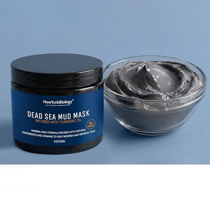 New York Biology Dead Sea Mud Mask for Face and Body | with Turmeric Oil | Spa Quality Pore Refiner for Oily Skin | Natural Skincare for Women & Men | Tighten Skin for A Healthier Complexion | 4 oz