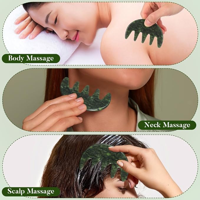 Jade Stone Gua Sha Comb,Jade Massage Comb, Scalp Massager, Massage Tools for Scalp Head Hair,Facial Manual Scalp Massagers, Like Scalp Massager Comb