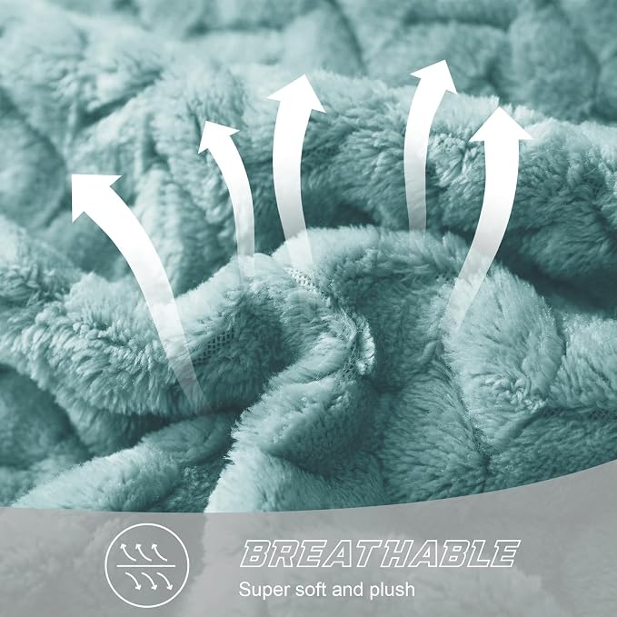 Exclusivo Mezcla Fleece Throw Blanket for Couch Sofa, 50”x70”, Celadon | Oversized Soft Cozy Fluffy Blankets for Summer, Decorative Plush Flannel Throws for Living room, Bedroom with Leaves Pattern