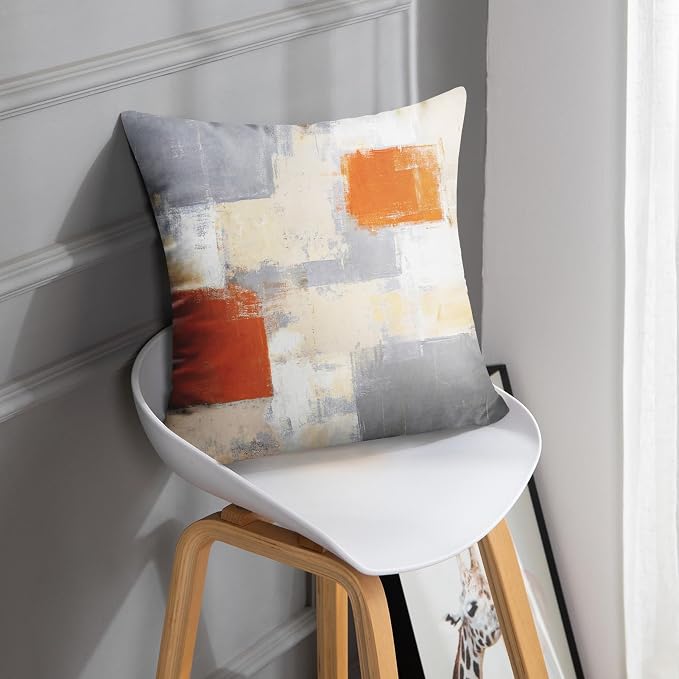 Throw Pillow Covers Set of 2, 18 x 18 Inch, Beige Orange Grey | Abstract Modern Art Outdoor Decorative Square Pillow Cases Couch Cushion Case for Couch Bed Sofa Living Room Home Decor