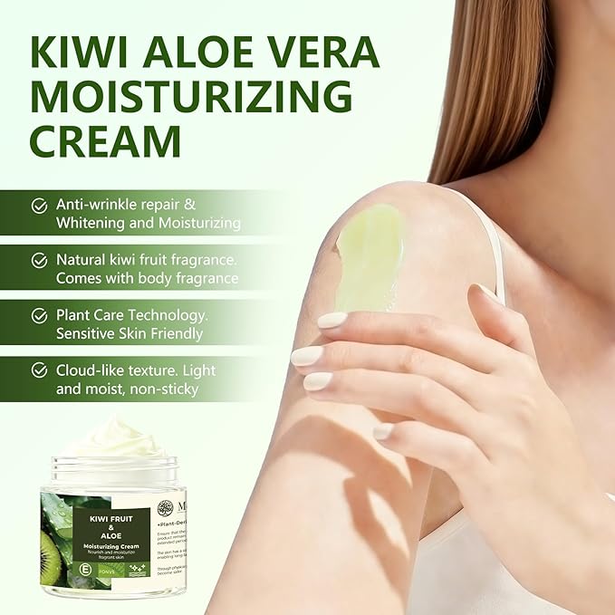 Moisturizing Cream - 200ml Hydrating Body & Face Moisturizer with Shea Butter & Sweet Almond Oil, Vitamin E for Nourishing & Brightening Skin, Long-Lasting Moisturization. (Kiwi Fruit & Aloe)