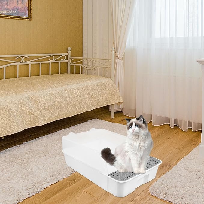 Detachable Semi-Enclosed Cat Litter Box Splash-Resistant Small White Cat Toilet Pan for Indoor Kitten Training and Litter Housebreaking