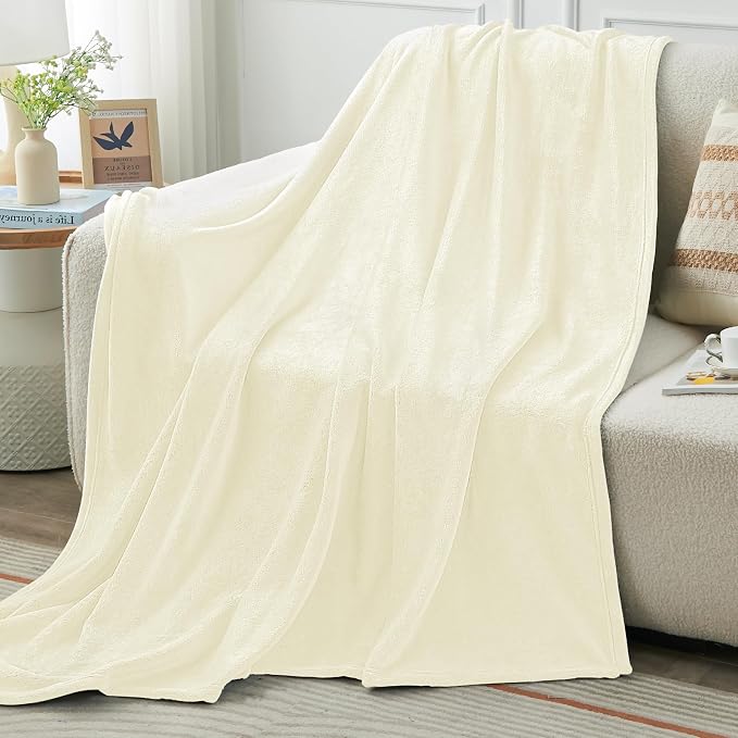 KMUSET Cream Fleece Blanket Twin Size - Lightweight Super Soft Cozy Bed Blanket Microfiber 60 x 80 inches