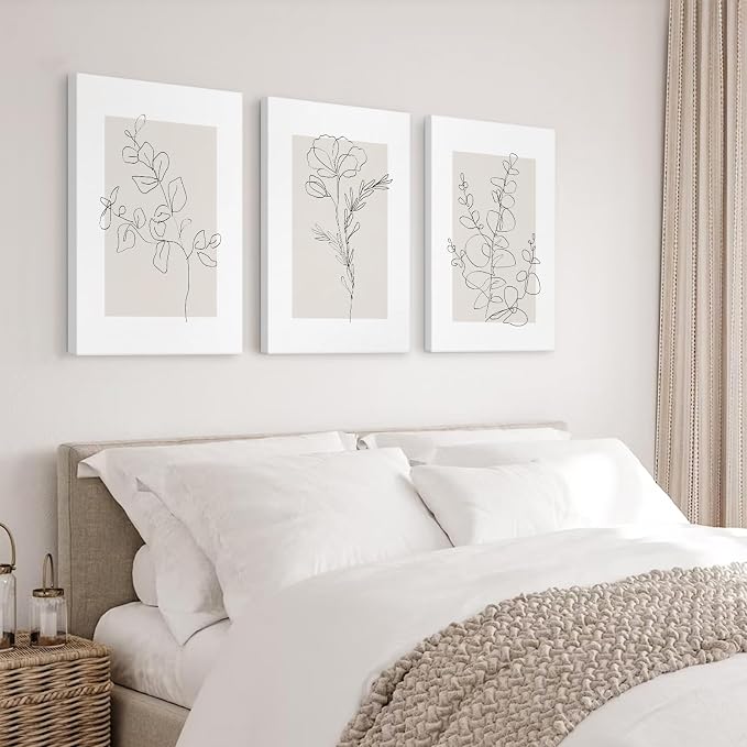 Youillne Neutral Botanical Prints Wall Art Flower Minimalist Canvas Wall Decor Vintage Line Wall Art Floral Plant Painting Pictures Beige Boho Artwork Farmhouse Poster for Bedroom 24x36 Inch Set of 3