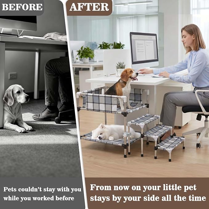 Bedside Dog Bunk Bed with Guardrail & Stairs, Elevated Double Pet beds | Window Perch Sleeper Raised Cosleeper 2 layers Double Stainless Steel Removable Small Multiple