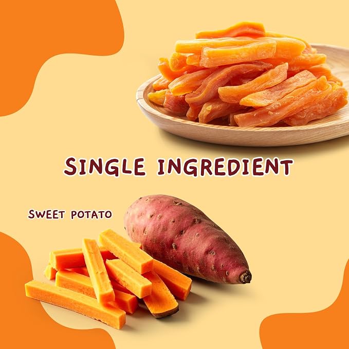 Jungle Calling Sweet Potato Dog Treats, Single-Ingredient Healthy Soft Chew | 100% Sweet Potato, Grain-Free, High Fiber Low Fat Chews for Weight Management, Ideal for Training & Daily Rewards, 10.6 Oz