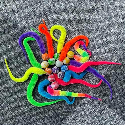 AcceLeah 14 Pcs Fluffy Rainbow Elastic Balls, Interactive Cat Toys