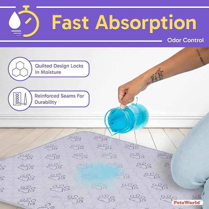 Washable Reusable Dog Pee Pads (Pack of 8) – 34” x 52” Extra Large Training Pads with Non- Slip Backing – Waterproof, Leakproof, Absorbent Pet Pads for Puppies & Dogs