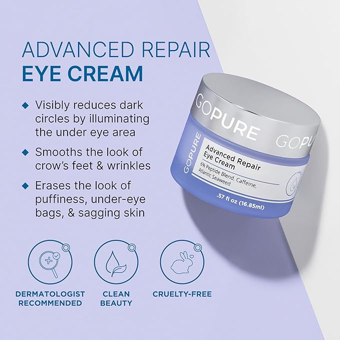 goPure Advanced Repair Eye Cream - Under Eye Cream for Puffiness, Bags, and Dark Circles, Visibly Improve the Look of Fine Lines, Wrinkles, and Crows Feet - 0.57 fl oz