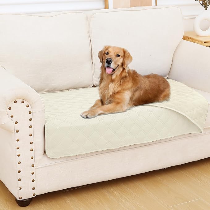 Smiry Waterproof Reversible Pet Couch Covers for Dogs | Pet Friendly, Soft Fabric, Washable Sofa Furniture Protector for Dogs Cat Kids, Checkered (30"x53", Beige/Beige)