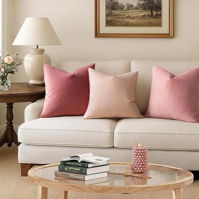 MIULEE Velvet Throw Pillow Covers 16x16 Inch Pack of 2 Dusty Pink | Soft Solid Small Decorative Pillow Covers, Modern Luxury Home Decor, for Couch Chair Sofa Bedroom Livingroom Car