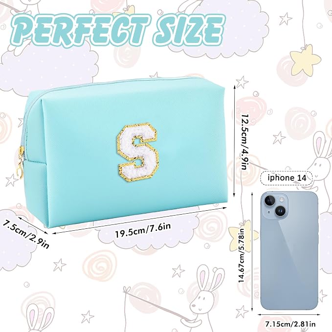 URSKYTOUS Gifts for Girls Initial Makeup Bag Personalized Cosmetic Bag with Zipper Cute Travel Toiletry Bag Waterproof PU Preppy Makeup Pouch Birthday Gift for Teen Girls Women(Blue S)