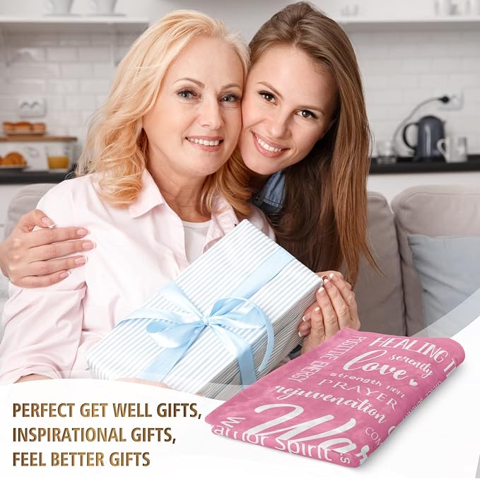 Warm Hugs Healing Blanket, Breast Cancer Gifts for Women | Get Well Soon, Cancer Care, Feel Better, Thinking of You Gifts for Friend Sister, Soft Comfort Throw Blankets 50" x 60"