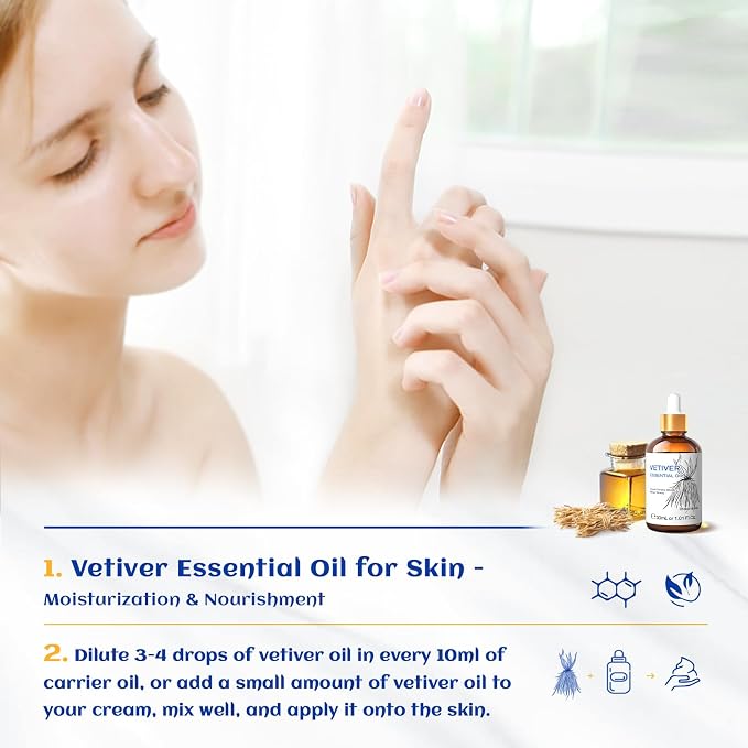 HIQILI 1 Fl Oz Vetiver Essential Oil, for Skin, Candle Making - 30ml | Suitable for Aromatherapy, Candle & Soap Making Scent, SPA, Add to Shampoo, Lip Balm - 30mL / 1 fl oz