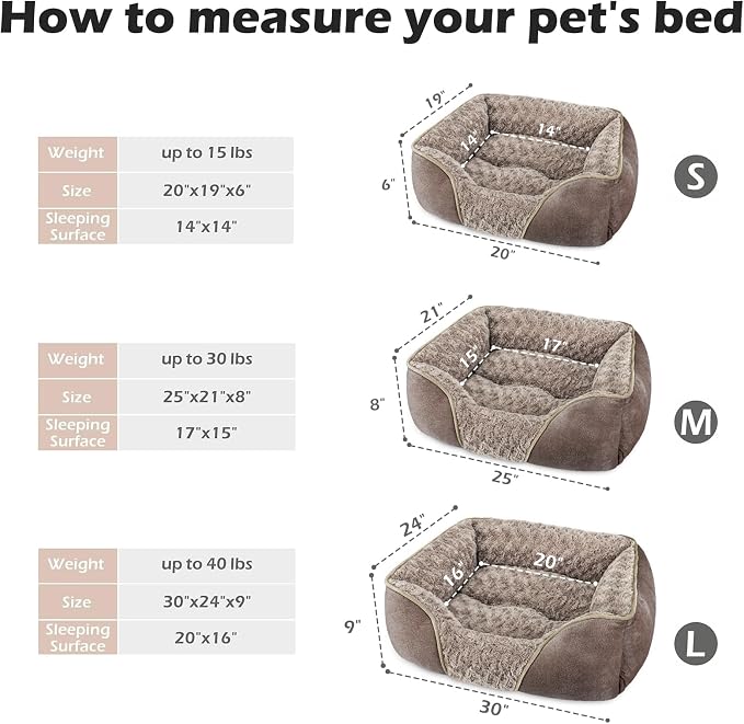 Small Dog Bed Rectangle Washable Orthopedic Soft Calming Sleeping Durable Pet Cuddler with Anti-Slip Bottom