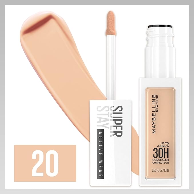 Maybelline Super Stay Liquid Concealer Makeup, Full Coverage Concealer, Up to 30 Hour Wear, Transfer Resistant, Natural Matte Finish, Oil-free, Available in 16 Shades, 20, 1 Count