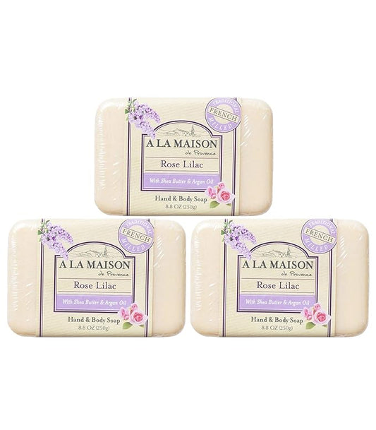 A LA MAISON Rose Lilac Bar Soap - Triple French Milled Natural Moisturizing Hand Soap Bar (1 Bar of Soap, 8.8 oz)
