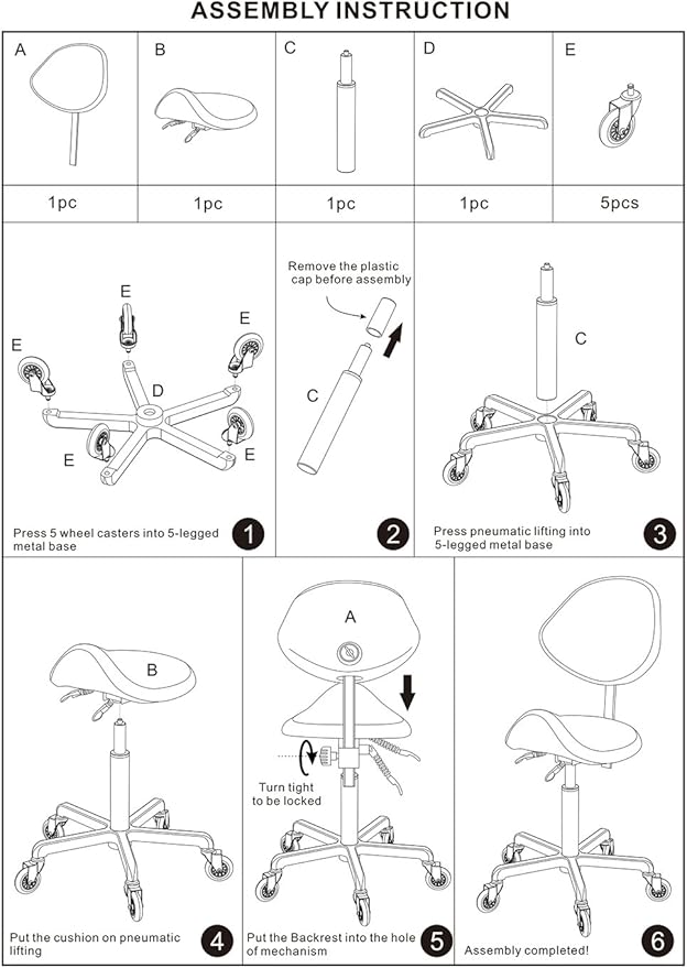 Adjustable Saddle Stool Chairs with Back Support Ergonomic for Medical Clinic Studio Salon Office and Home (Black)