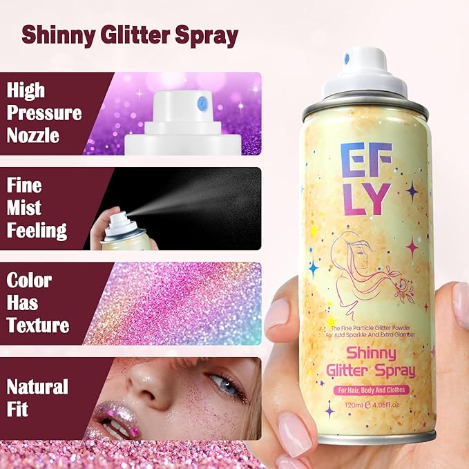 Body Glitter Spray for Hair and Body, Hair Glitter for Clothes, Face, Skin, Long Lasting Spray Glitter Suitable for Music Festival Rave and Makeup Prom 4.05 FL Oz (Purple)