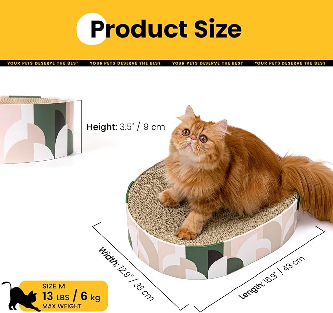 Conlun Oval Cat Scratcher Bed | Scratching Bowl Lounge for Kittens | Medium | Corrugated Cardboard Pad | Concave Shape | No Mess Enclosed Base | Serves as Couch Furniture Protector