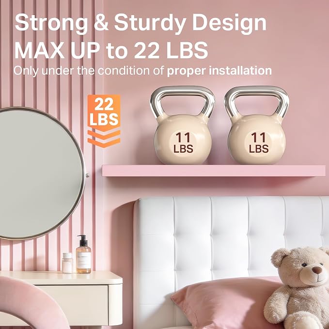 BAYKA Pink Floating Shelves 15.7in, Set of 3, Wall Mount Rustic Wood Shelf | 22lbs Max Load, Hidden Bracket, for Bathroom Bedroom Kitchen Display Storage Decor, Easy Install, Multi-Wall Compatible