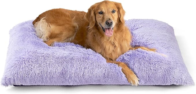 EHEYCIGA Fluffy Dog Crate Bed, Plush Extra Large Dog Pillow, Purple | Xlarge Calming Anti Anxiety Plush Faux Fur Mat for Large size dogs, Washable Soft Warm Dog Pad with Non-Slip Bottom