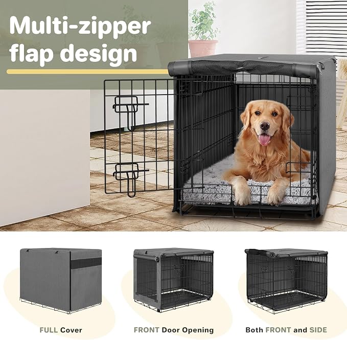 Seiyierr Dog Crate Cover - Kennel Cover Fit for 30 Inch Dog Crate, Double Door Polyester Crate Cover for Wire Dog Crate Indoor Outdoor Protection, Grey