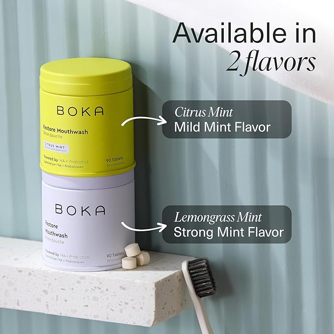 Boka Travel Size Mouthwash Tablets - Hydroxyapatite, Fluoride Free & Alcohol Free - Chewable Tablets to Freshen Breath - (Pack of 2, 90 Pcs, Mint)