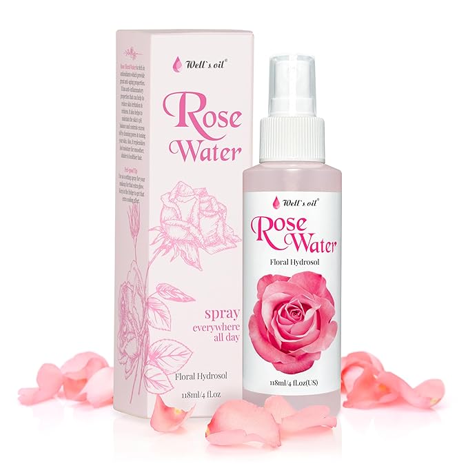 Well's Oil Rose Water Mist Spray (4 fl oz) | Floral Rose Water Hydrosol | Alcohol-Free | for Skin & Hair Use