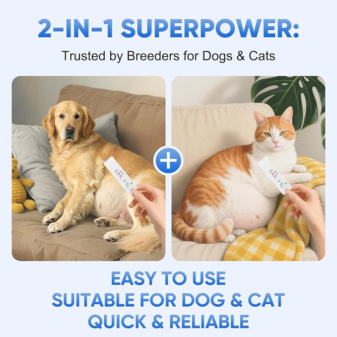 Dog & Cat Pregnancy Test – Pet Pregnant Blood Relaxin Detection | Professional-Grade Accurate Early Test at Home，5-Minute Results with Easy to Read，Painless Design for Breeders & Pet Owners