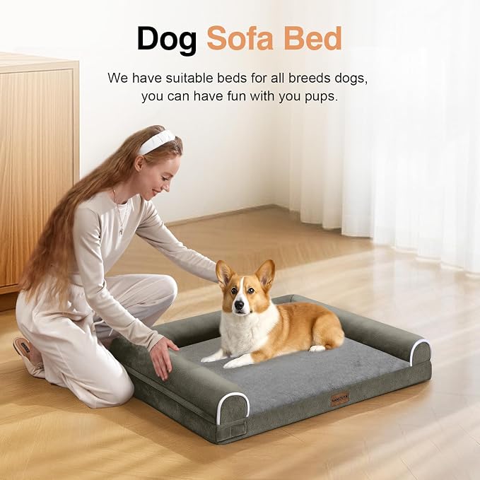 Orthopedic Dog Bed for Small Dogs, 24 x 16 Inch, Dark Green | Egg crate foam for joint support, 3-sided bolster pet sofa, waterproof lining, washable cover, and non-skid base
