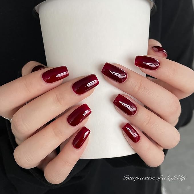 GAOY Jelly Red Gel Nail Polish, 16ml Sheer Translucent Soak Off Gel Polish, UV Light Cure for Nail Art DIY at Home, 3039 Rich Burgundy