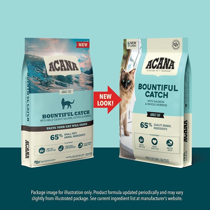 ACANA Dry Cat Food Bountiful Catch Salmon Catfish and Herring 4lb Bag | High Protein, Includes Probiotics, Omega-3 Fatty Acids, Digestive Health, Global Quality Ingredients