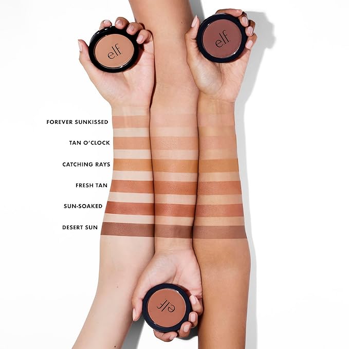 e.l.f. Primer-infused Bronzer, Long-Wear, Matte, Bold, Lightweight, Blends Easily, Contours Cheeks, Forever Sun Kissed, All-Day Wear, 0.35 Oz