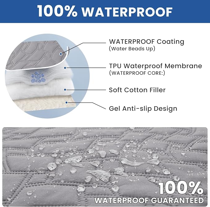 Waterproof Dog Blanket, Non-Slip Soft Pet Bed Cover, Couch Cover for Dogs Washable, Protects Sofa, Furniture, Crate, Car, Tear Resistant Leakproof Pet Blanket (68x82 Inch, Light Grey)