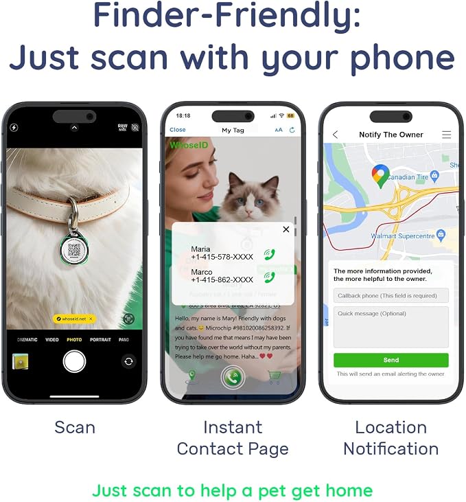 QR Code Dog Tag and Cat Tag, Scan to Reunite Faster, Waterproof and Durable, Lightweight and Quiet, Updatable Contact Info, with Trail Guide Pet Character Design