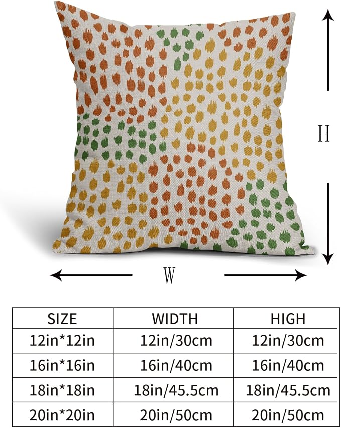 Orange Yellow Green Pillow Covers 18x18 Set of 2 Fall Colored Art Dot Decorative Throw Pillows Trendy Print Outdoor Pillowcase Holiday Seasonal Cushion Cover Linen Pillow Case Decor for Sofa Couch Bed