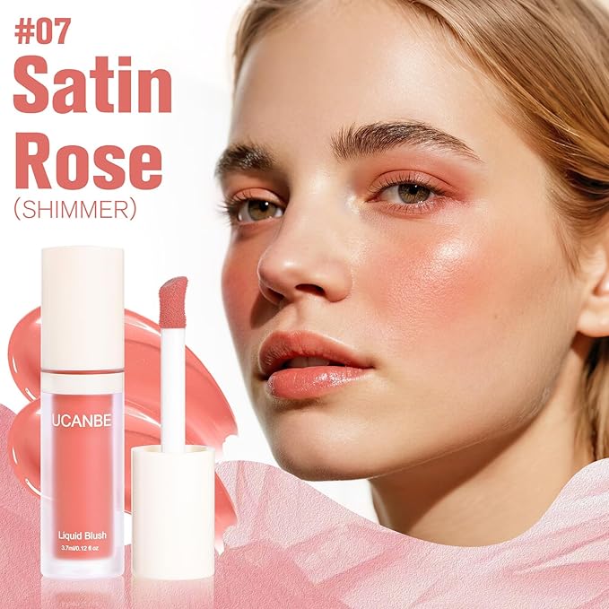 Dewy Liquid Blush for Cheeks, High Pigment Buildable Cream Blush, Long-Lasting Natural Glow - Hydrating Formula Lightweight Makeup Radiant Flushed Cheeks (07 Satin Rose)
