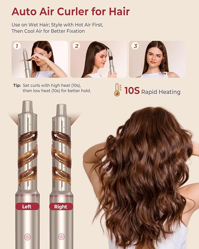 UKLISS Hair Dryer Brush 6 in 1,110000 RPM Hair Dryer with Portable Storage Bag, Fast Drying & Auto Curling Air Wrap,Create Waves & Straight Styles,Blow Dryer Brush for Salon-Quality Styling