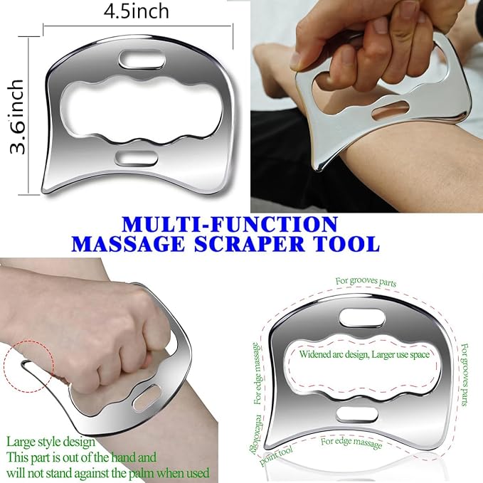 Professional Stainless Steel Muscle Scraper Tool Set, Scraping Tool 4-Piece Kit with Case, Physical Therapy and Myofascial Release Massage Tools