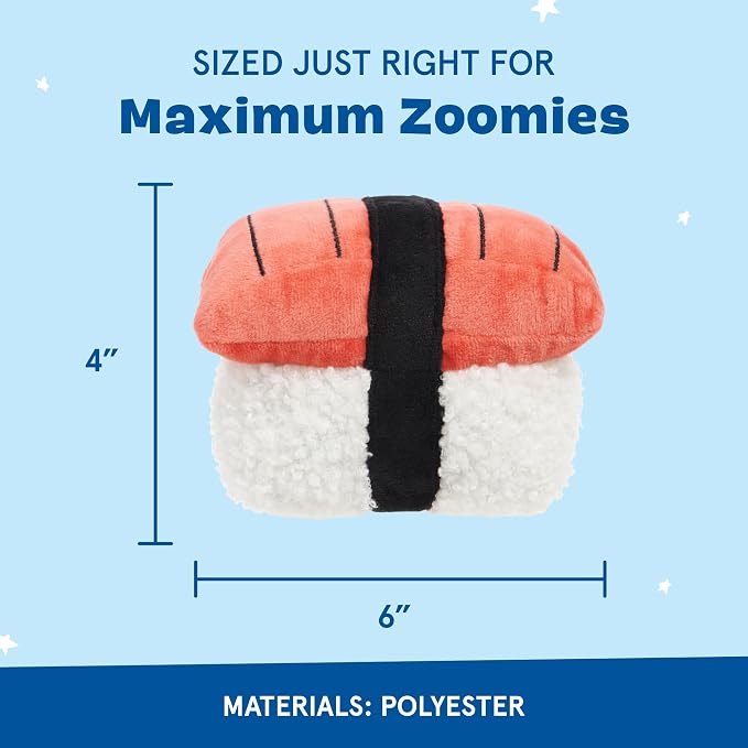 BarkBox Super Tasty Tuna Sushi Dog Toy - for Small to Medium Dogs | Plush Nigiri Toy with 2 Squeakers, Super Soft Fuzz & Fluffy Filling