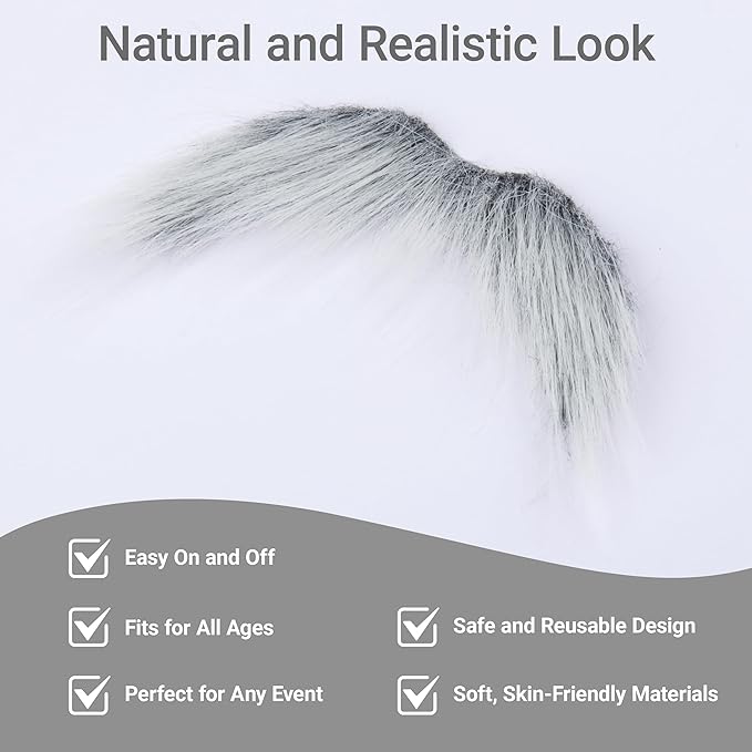 2Pcs Men Fake Mustache Realistic Mustaches Fake Facial Hair Beard for Cosplay Costume Halloween Parties