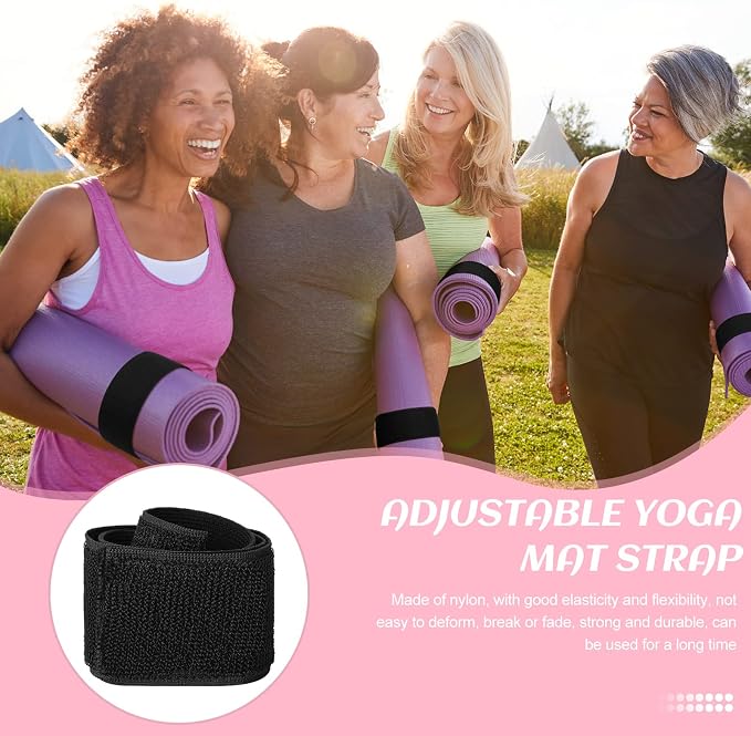 Honoson 4 Pcs Nylon Yoga Mat Strap Stretchable Holder Straps Heavy Duty Bungee Straps Band Adjustable Carrying Strap for Exercise Workout Pilates Yoga Mat Storage Gym, Black