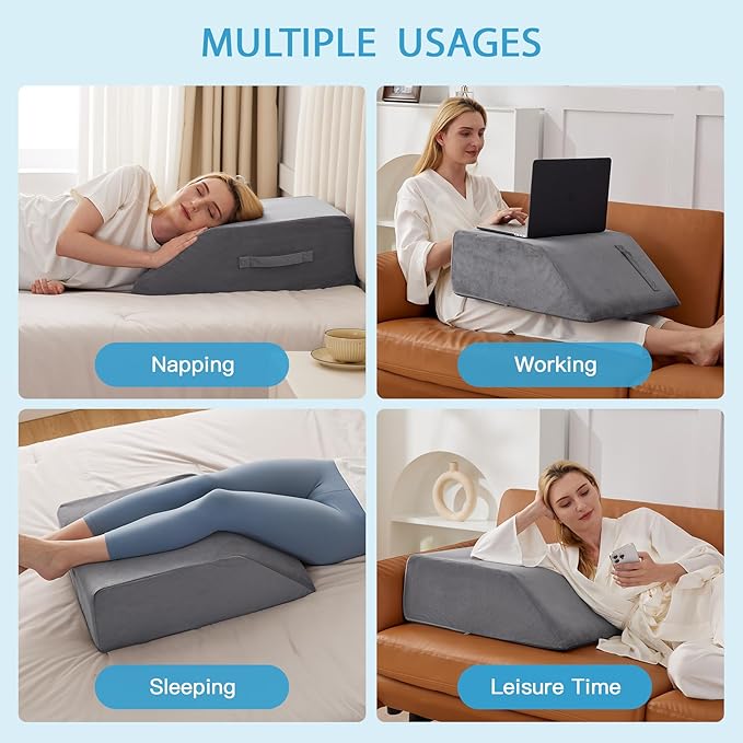 Leg Pillow Elevation Blood Circulation, Leg Wedge for Elevation for Swelling, Leg Elevating Pillow for After Surgery Memory Foam Foot Knee Pillow for Back Sleeping 23.6×16.8×8 Inch Short Plush