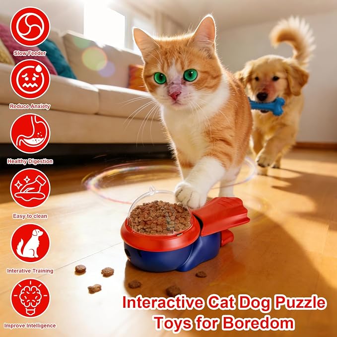 Pet Food Dispenser Toy Slow Feeder Puzzle Toy for Dogs & Cats, Interactive Treat Ball for Boredom, Anxiety Relief and Mental Stimulation (Blue)