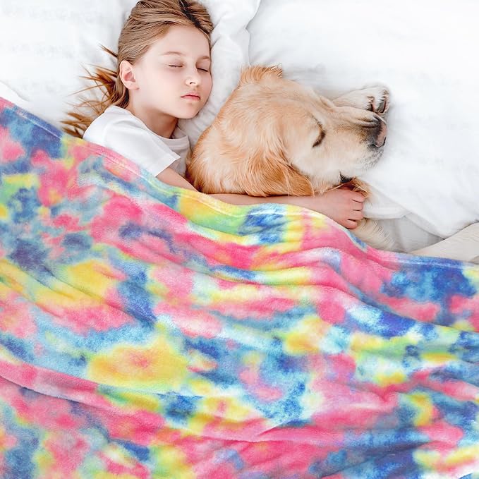 MUGD Soft Rainbow Blankets Fleece Soft Fuzzy Throws Kids Warm Easter Blanket for Bed Couch, Kids Colorful Gifts Easter Throw Basket Stuffers