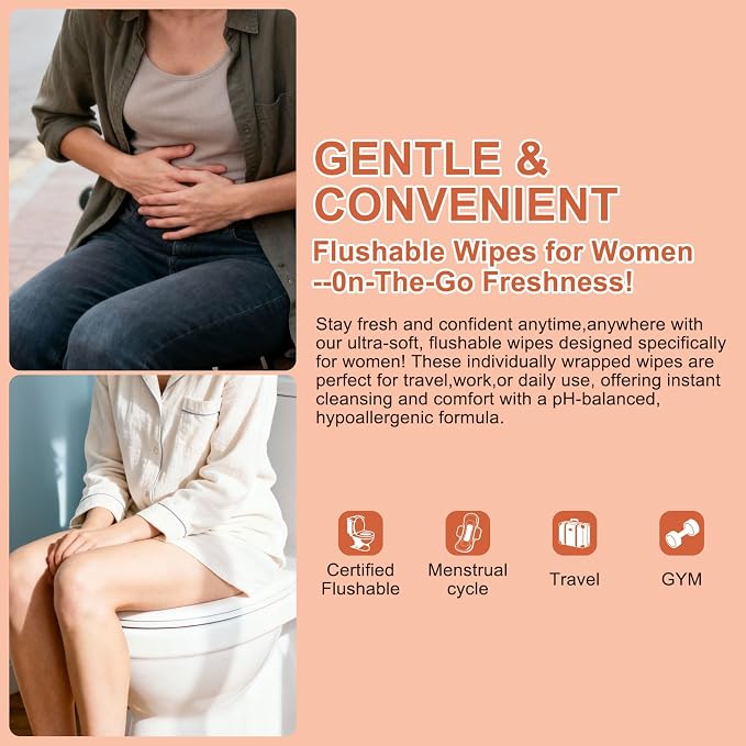 twoworld 100 Feminine Wipes Flushable Travel Individually Wrapped | Travel Wipes for Women,Feminine Care Wet Wipes Travel Size Vaginal Wipes for Adult,Girl and Homeless(Lavender)
